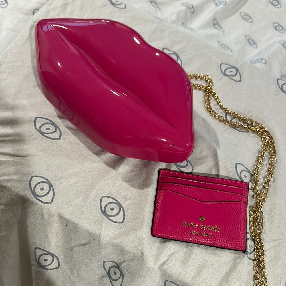 Lip-Shaped Crossbody and Kate Spade Card Holder Bundle
